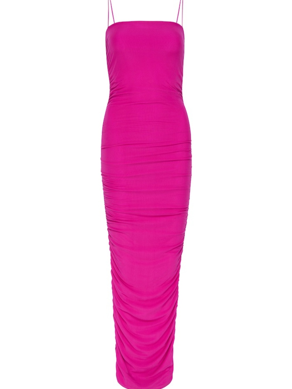 Good American Barbie Pink Ruched Spaghetti Strap Maxi Dress